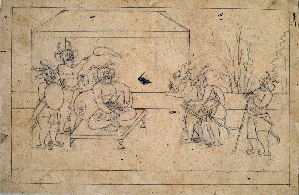 Chanda and Munda talking with Shumbhasur